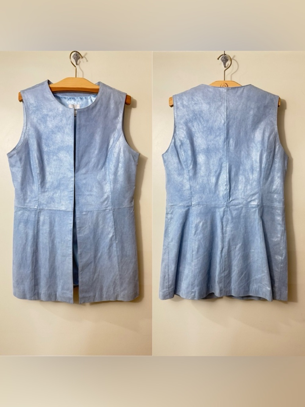 100% LEATHER ALICE BLUE ICY BLUE SLEEVELESS VEST SIZE MEDIUM